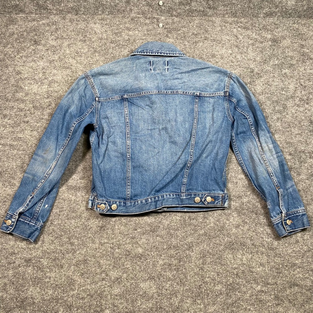 Madewell Boxy-Crop Denim Jacket Blue Paint Splatter Distressed Womens Small - Picture 2 of 7